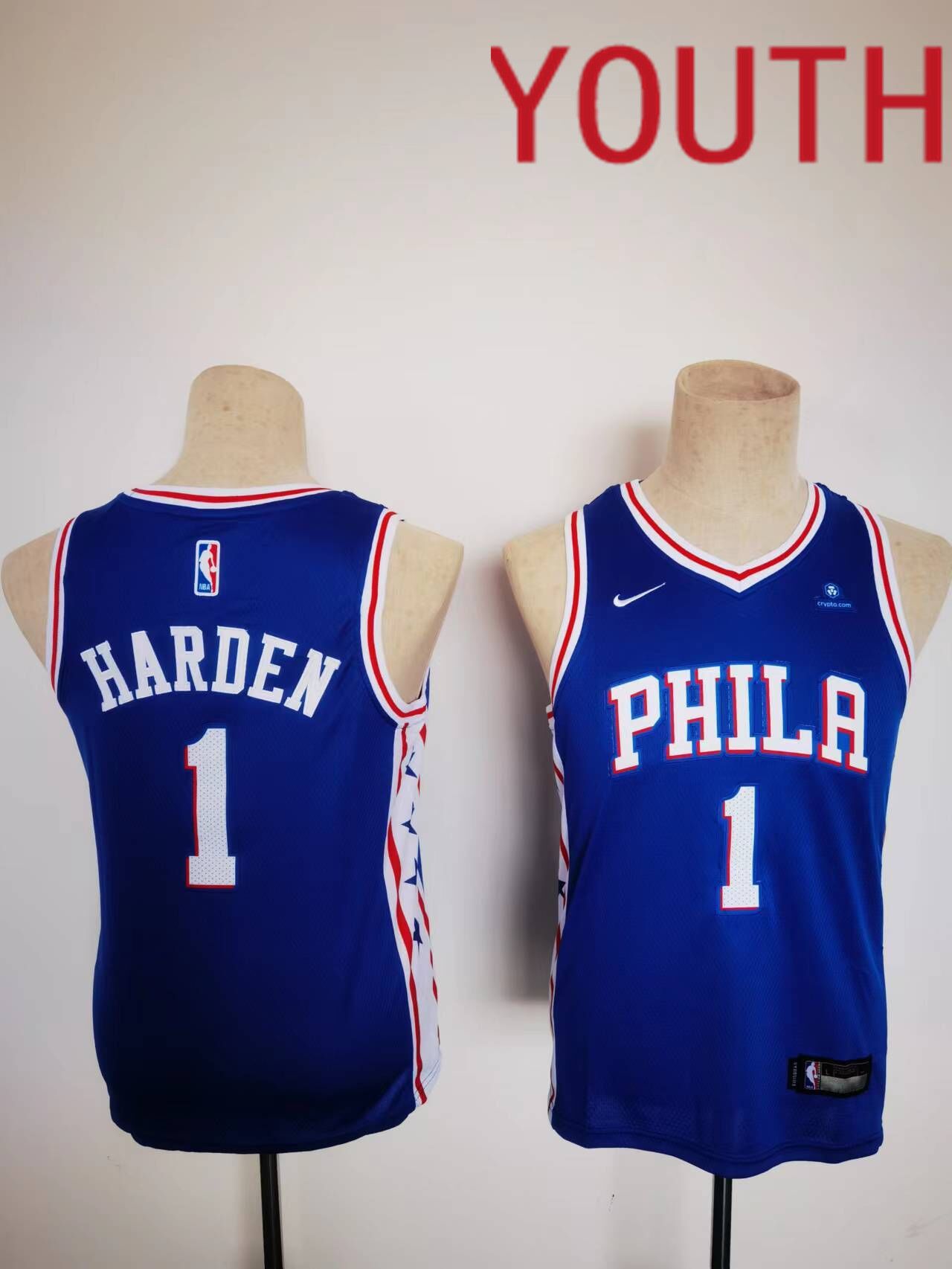 Youth Philadelphia 76ers 1 Harden Blue 2022 Nike NBA Jerseys